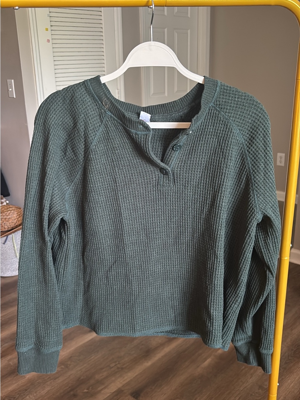 Old Navy Dark Green Waffle Henley Sweatshirt